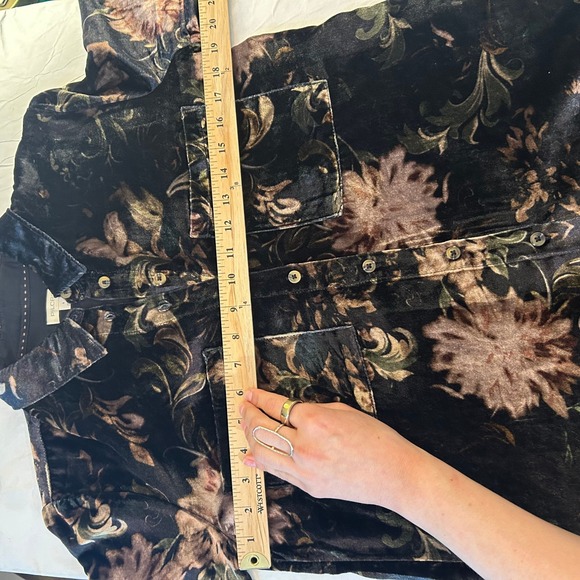 PILCRO Velvet Floral Button Down Shirt Black Bronze Long Sleeve Blouse Small - Picture 7 of 11